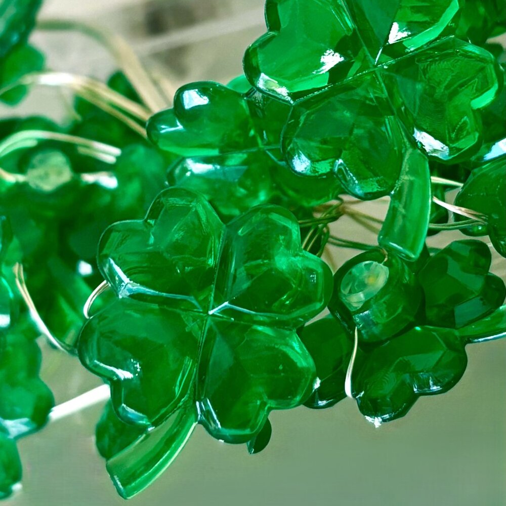 6.5' Green Four Leaf Clover 2 AA Battery LED String Lights Indoor Outdoor New
